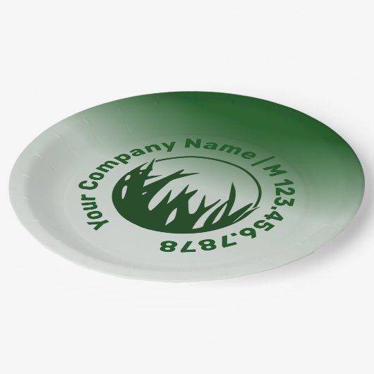 Pflegedienst für grüne Rasenflächen Pappteller (Schrägansicht)