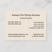 Pflegedienste für Haustiere Visitenkarte (Rückseite)