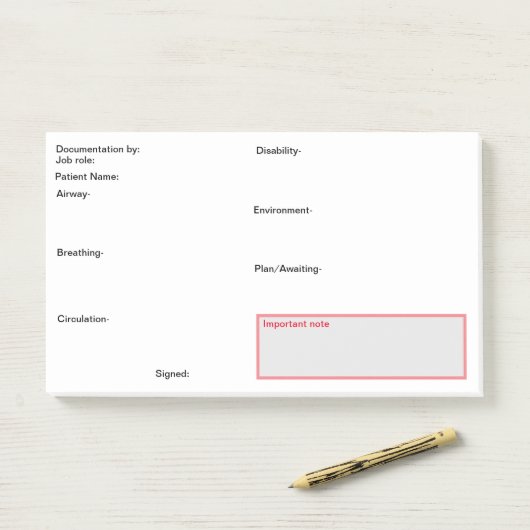Pflegedokumentation nach der Pflege. Post-it Klebezettel (Auf Schreibtisch)