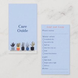 Pflegehandbuch für Fun House-Pflanze Bestellungen Begleitkarte