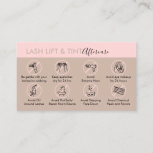 Pflegehinweis für Wimpernlifting und -tönung Pink Visitenkarte