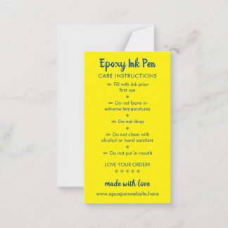 Pflegehinweise für Epoxy-Stift von Yellow Navy Mitteilungskarte