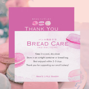 Pflegehinweise für rosa Wasserfarbe-Macarons-Brot Dankeskarte