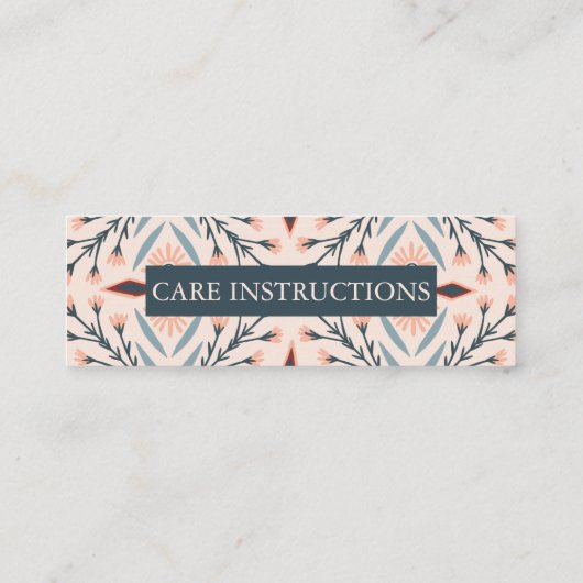 Pflegeinstruktionen Elegante Blumenfliesen Rosa Mini Visitenkarte (Rückseite)