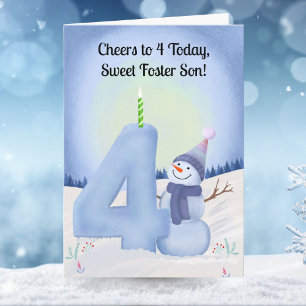Pflegekind 4. Geburtstag Schneemann Schnee Vier Karte