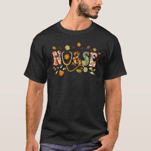 Pflegekraft Thanksgiving Day Stethoskop Herbst Kra T-Shirt