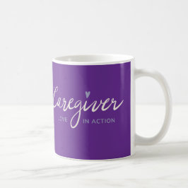 Pflegeliebe in Aktion Tasse mit violettem Herzen