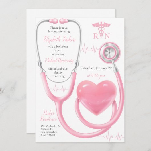 Pflegende Absolventin lizenzierte Berufstätigkeit Einladung (Vorne/Hinten)