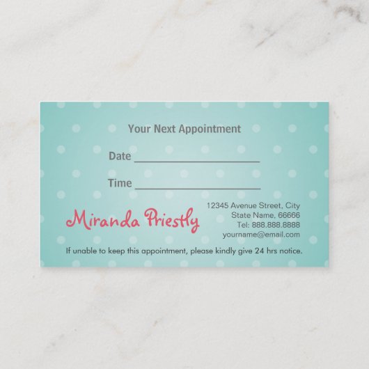 Pflegepersonal Schönheitssalon Baden- und Pflegesa Terminkarte (Rückseite)