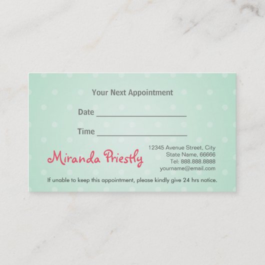 Pflegepersonal Schönheitssalon Baden- und Pflegesa Terminkarte (Rückseite)