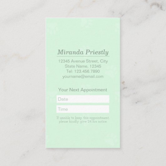 Pflegepersonal Schönheitssalon Baden- und Pflegesa Terminkarte (Rückseite)