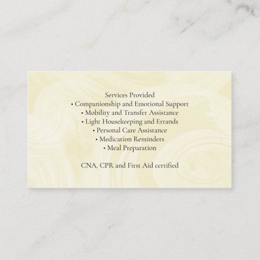 Pflegepersonal Visitenkarte (Rückseite)