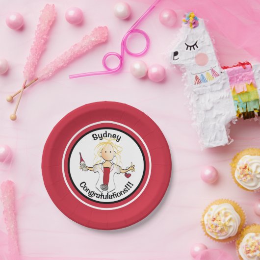 Pflegeprogramm Abschluss Funny Cartoon Rot Schwarz Pappteller (Party)