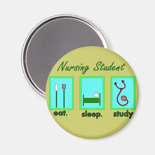 Pflegestudentin isst Schlafstudium Magnet (Vorderseite/Rückseite)