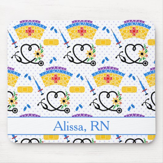 Pflegewerkzeuge für das Monogramm der Blue Polka D Mousepad (Vorne)