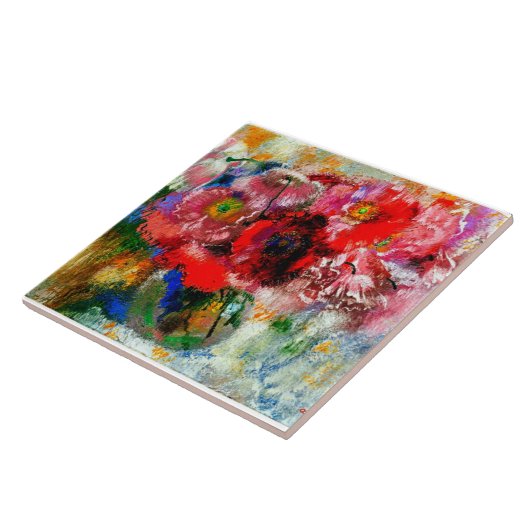 Pflöten auf grauem Hintergrund, Blumenmalerei Fliese (Seite)