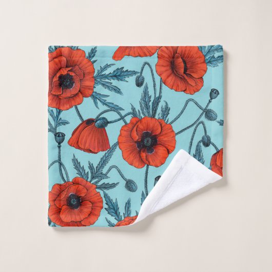 Pflücke, rot und blau am Pool blau Badhandtuch Set (Waschlappen)