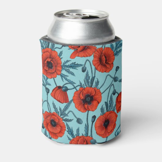 Pflücke, rot und blau am Pool blau Dosenkühler (Kanne Rückseite)