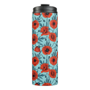 Pflücke, rot und blau am Pool blau Thermosbecher