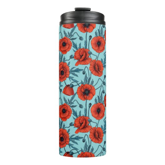 Pflücke, rot und blau am Pool blau Thermosbecher (Vorderseite)