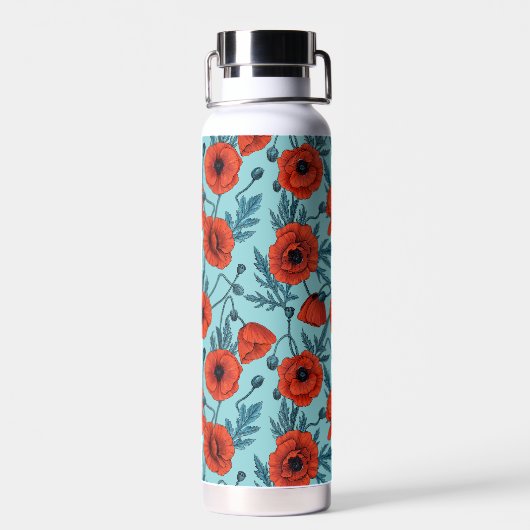 Pflücke, rot und blau am Pool blau Trinkflasche (Rückseite)