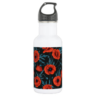 Pflücke, rot und blau auf schwarz edelstahlflasche