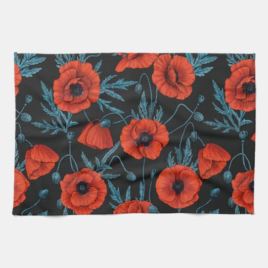 Pflücke, rot und blau auf schwarz geschirrtuch (Horizontal)