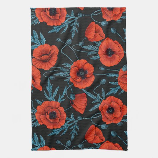 Pflücke, rot und blau auf schwarz geschirrtuch (Vertikal)