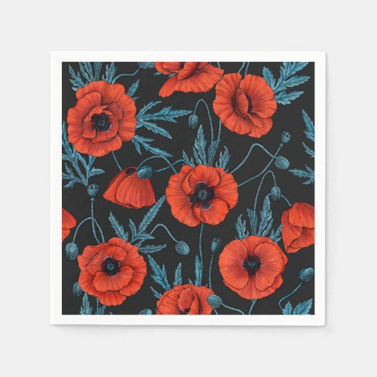 Pflücke, rot und blau auf schwarz serviette (Vorderseite)