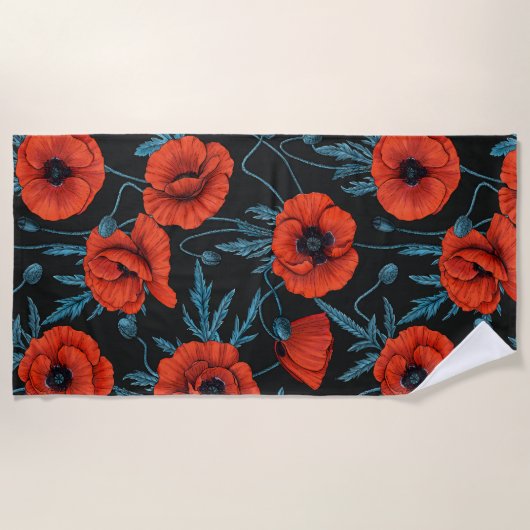 Pflücke, rot und blau auf schwarz strandtuch (Vorderseite)