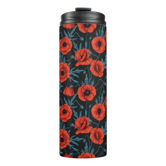 Pflücke, rot und blau auf schwarz thermosbecher (Vorderseite)