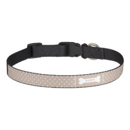 Pfosten in Beige und Weiß mit Knochen und Namen Haustierhalsband