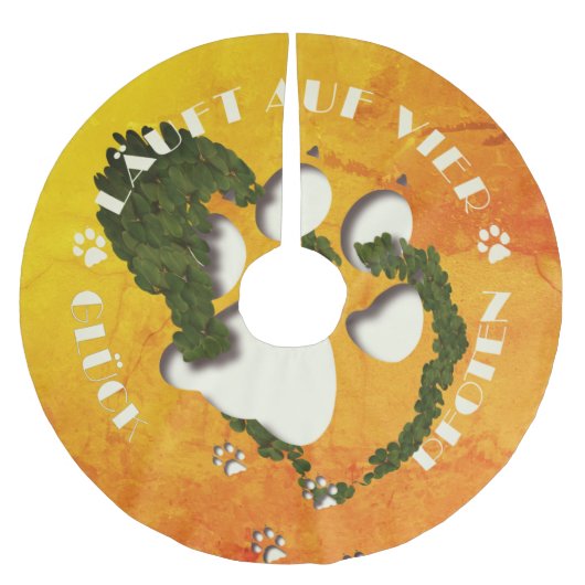 Pfote Glücksklee - Glück läuft auf vier Pfoten Polyester Weihnachtsbaumdecke (Vorderseite)