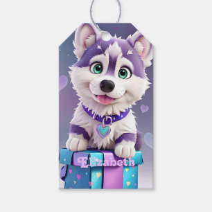 Pfote und Geschenke Husky-Welpen-Feier Geschenkanhänger