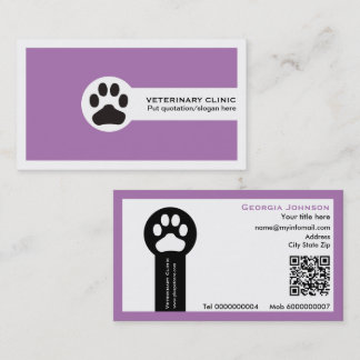 Pfote und QR-Code lila Vet-/Tierklinik Visitenkarte