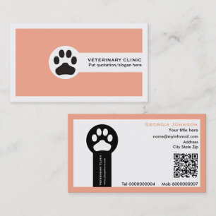 Pfote und QR-Code Pfirsich Vet / Tierklinik Visitenkarte