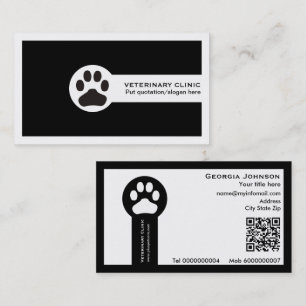 Pfote und QR-Code schwarze Tierarztpraxis/Tierklin Visitenkarte