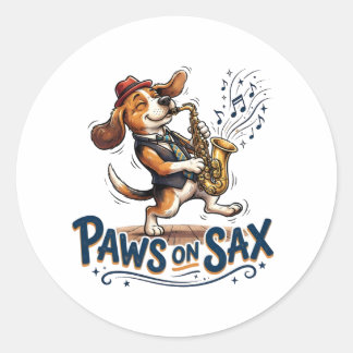 Pfoten auf Sax Hund Jazz-Musiker Runder Aufkleber