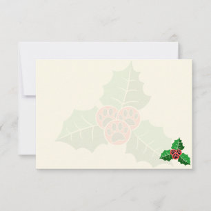 Pfoten-Holly-Blätter-Weihnachten-Karte-Creme-Weiß Mitteilungskarte