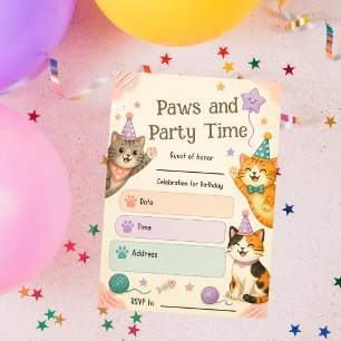 Pfoten & Party Zeit – Süßer Katzengeburtstag Einladung