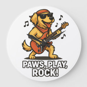 Pfoten spielen Rock - Lustiges Rock-Hundefan-Desig Große Wanduhr