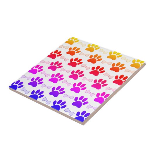 Pfoten und Knochen farbiges Muster Fliese (Seite)