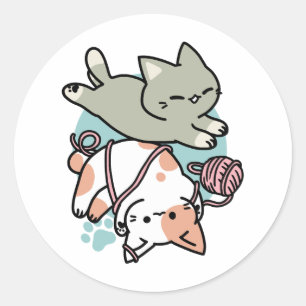 Pfoten und Spielen – Reizende Katzenillustration Runder Aufkleber