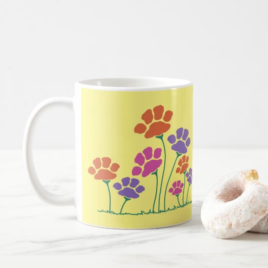 Pfotenabdruck-Blumengarten Kaffeetasse (Mit Donut)