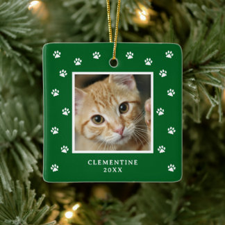 Pfotenabdruck-Haustier-Foto-Weihnachtsbaumschmuck Keramikornament