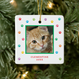 Pfotenabdruck-Haustier-Foto-Weihnachtsbaumschmuck Keramikornament