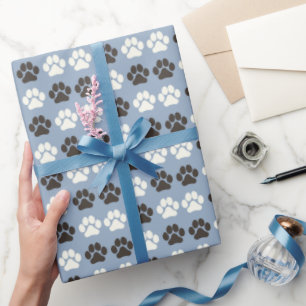 Pfotenabdruck-Muster Silberblau Geschenkpapier