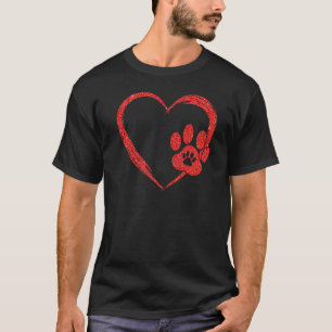 Pfotenabdruck Rote Herzen Hund Katze Valentinstag T-Shirt