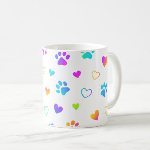 Pfotenabdruck-Tasse, Herz-Muster-Tasse, Regenbogen Kaffeetasse