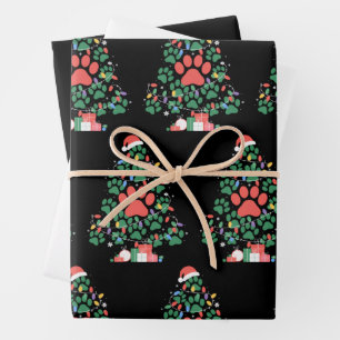 Pfotenabdruck-Weihnachtsbaum-Hundefreund Katzenlie Geschenkpapier Set